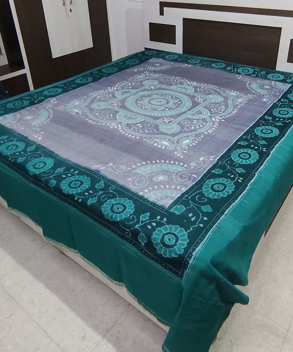 Gray Green Sambalpuri Handwoven Cotton Double Bed Sheet Sambalpuri Fab
