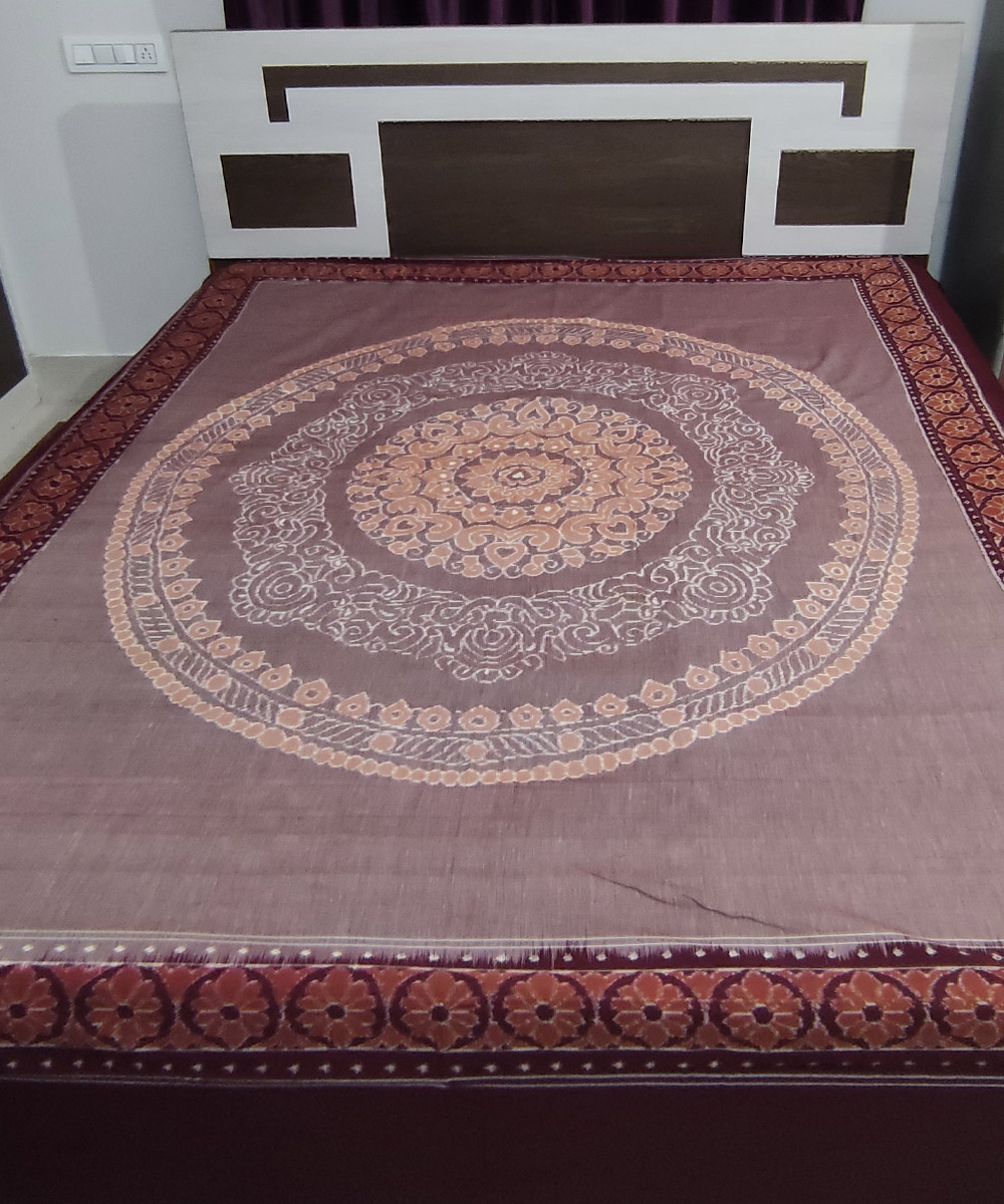 Gray Maroon Sambalpuri Handwoven Cotton Double Bed Sheet Sambalpuri Fab
